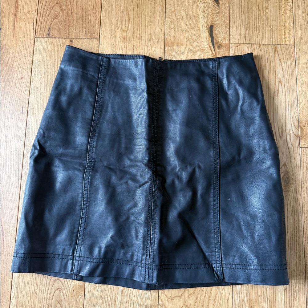 Free People Black Leather Skirt
